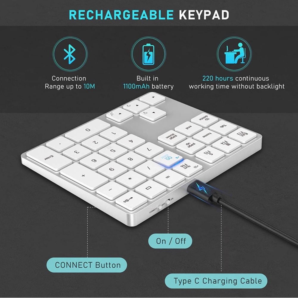 Bluetooth Backlit Numeric Keypad Wireless - Picture 3 of 7